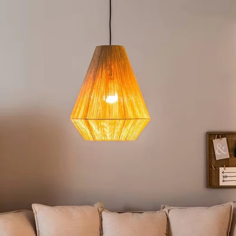 Geometric Lamp Shade - Rattan pendant light Boho Geometric hanging