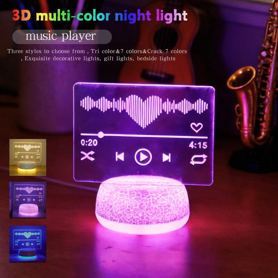 Lighting Effect Home Decor - 1pc 3D Night Light Music Player