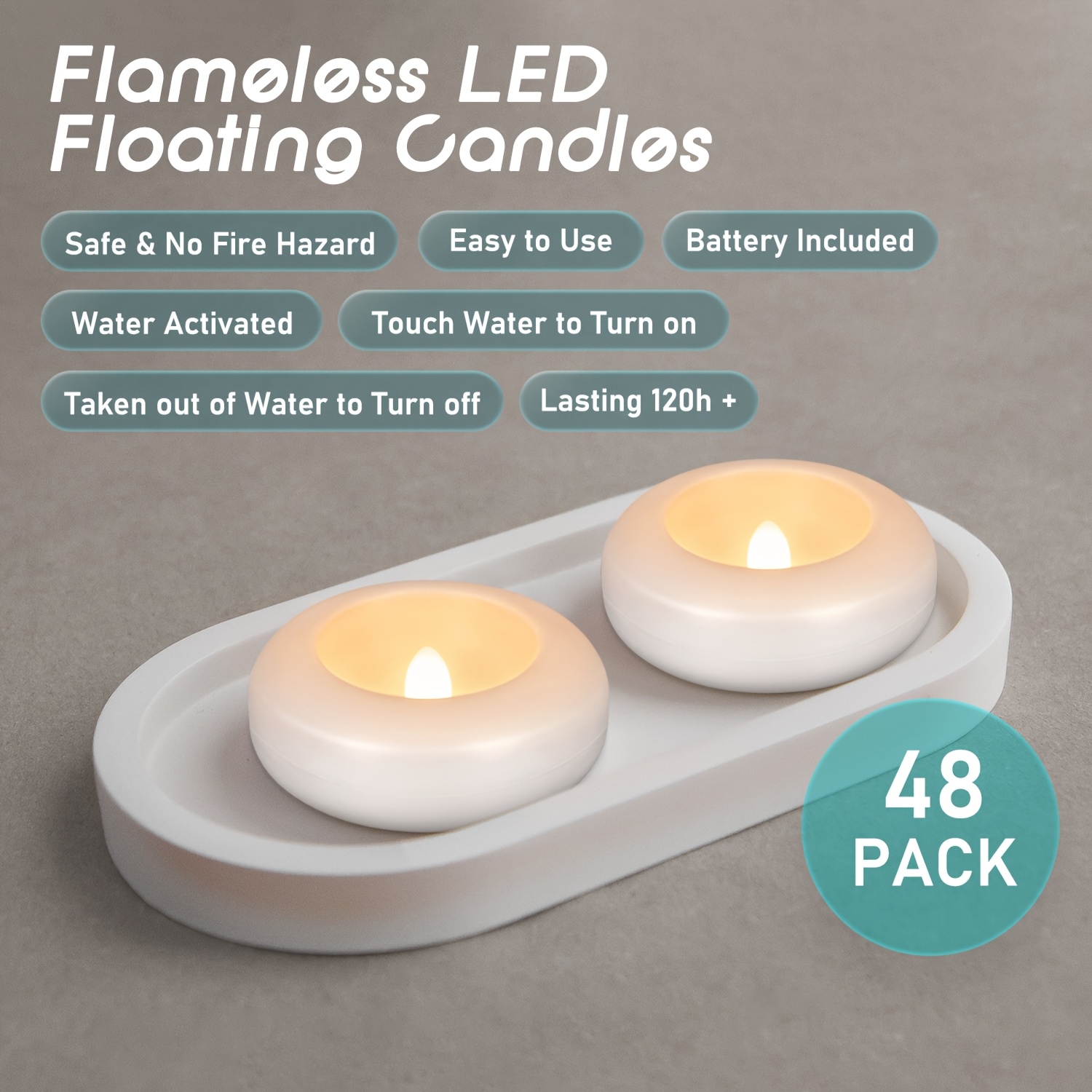 Lighting Effect Home Decor - 48 LED Floating Candles, 3-inch Flameless