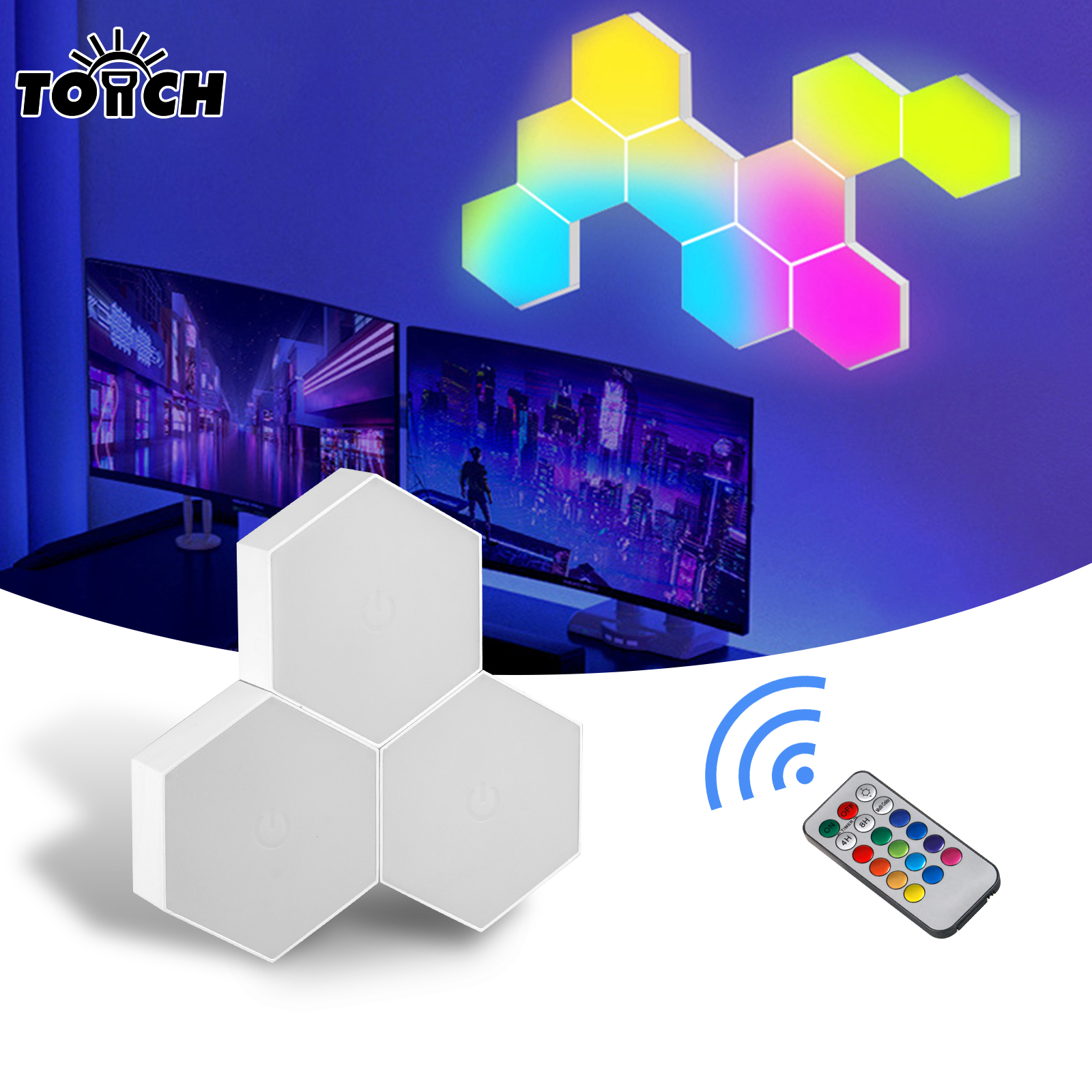 Lighting Decor Living Room - Remote control geometric hexagonal LED multi-color
