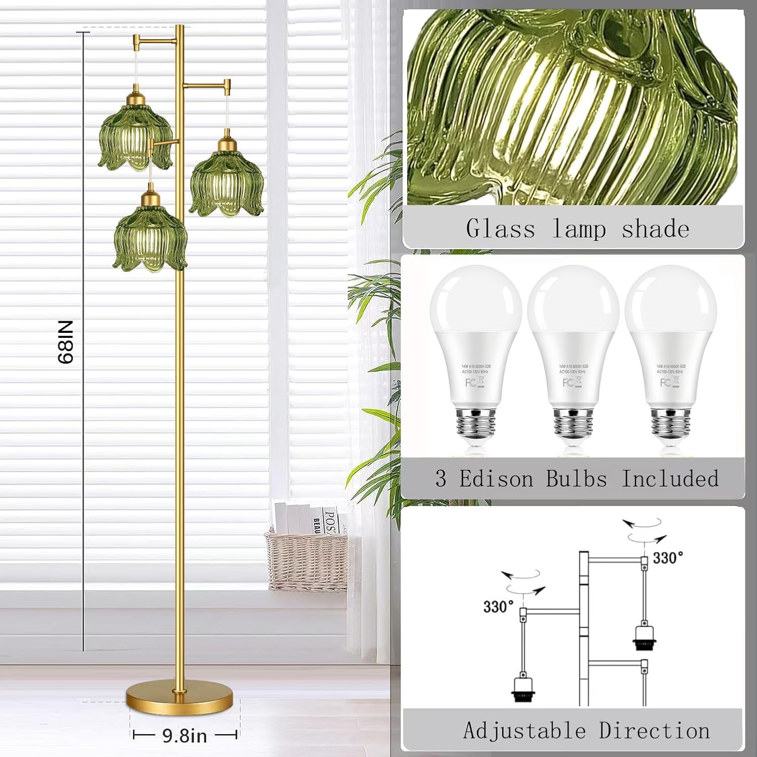 Vintage Gold Glass Floor Lamp  - Room Decor Lighting Lamp avaliação e preço