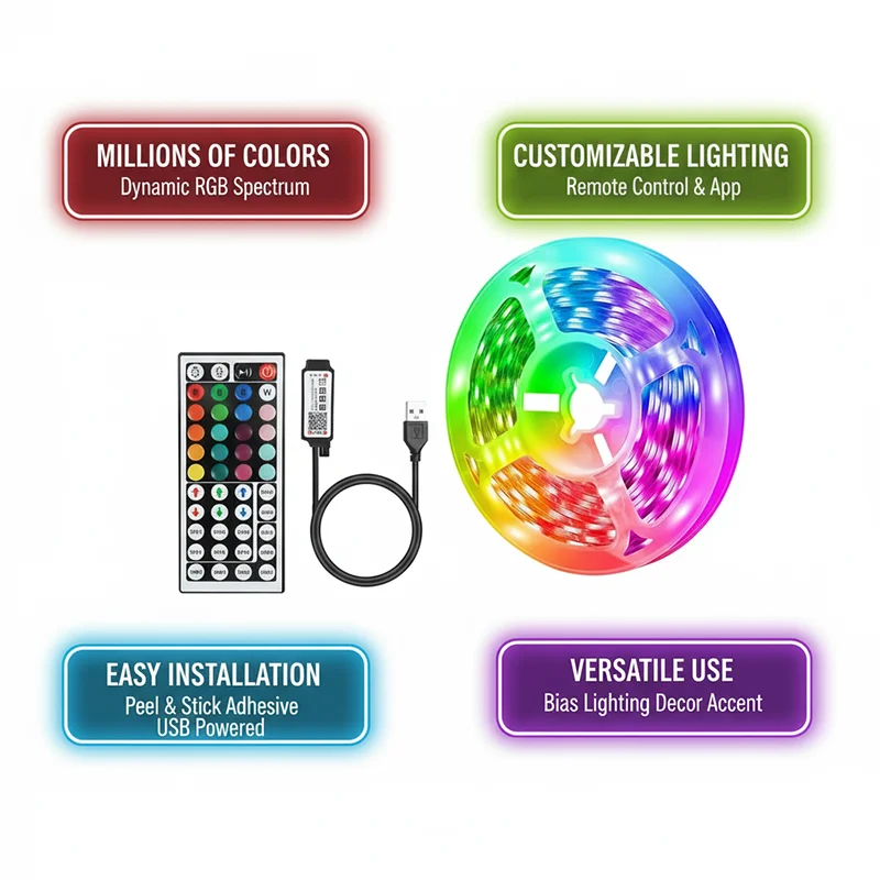 DC 5V USB LED Strip Lights APP - Room Decor Lighting Lamp avaliação e preço