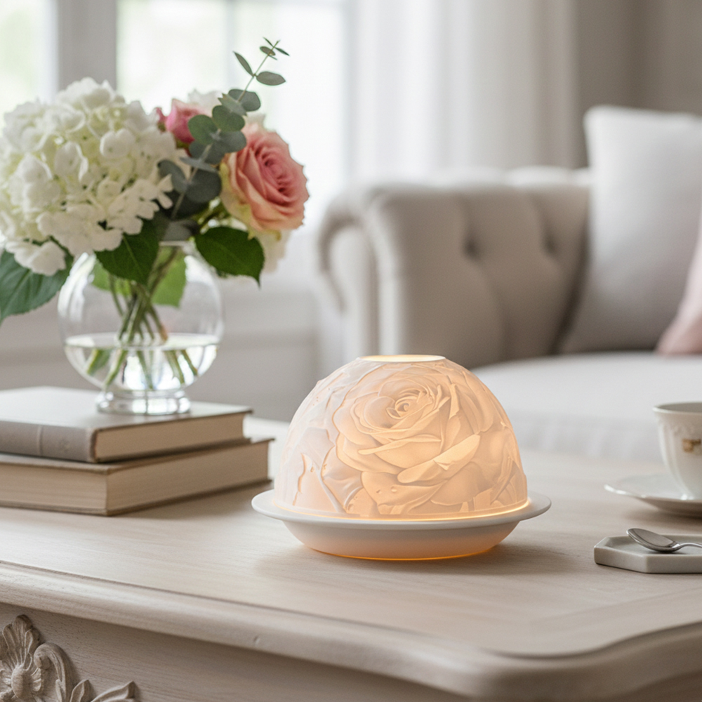 Elegant Rose Porcelain Candle  - Lighting Decor Living Room avaliação e preço