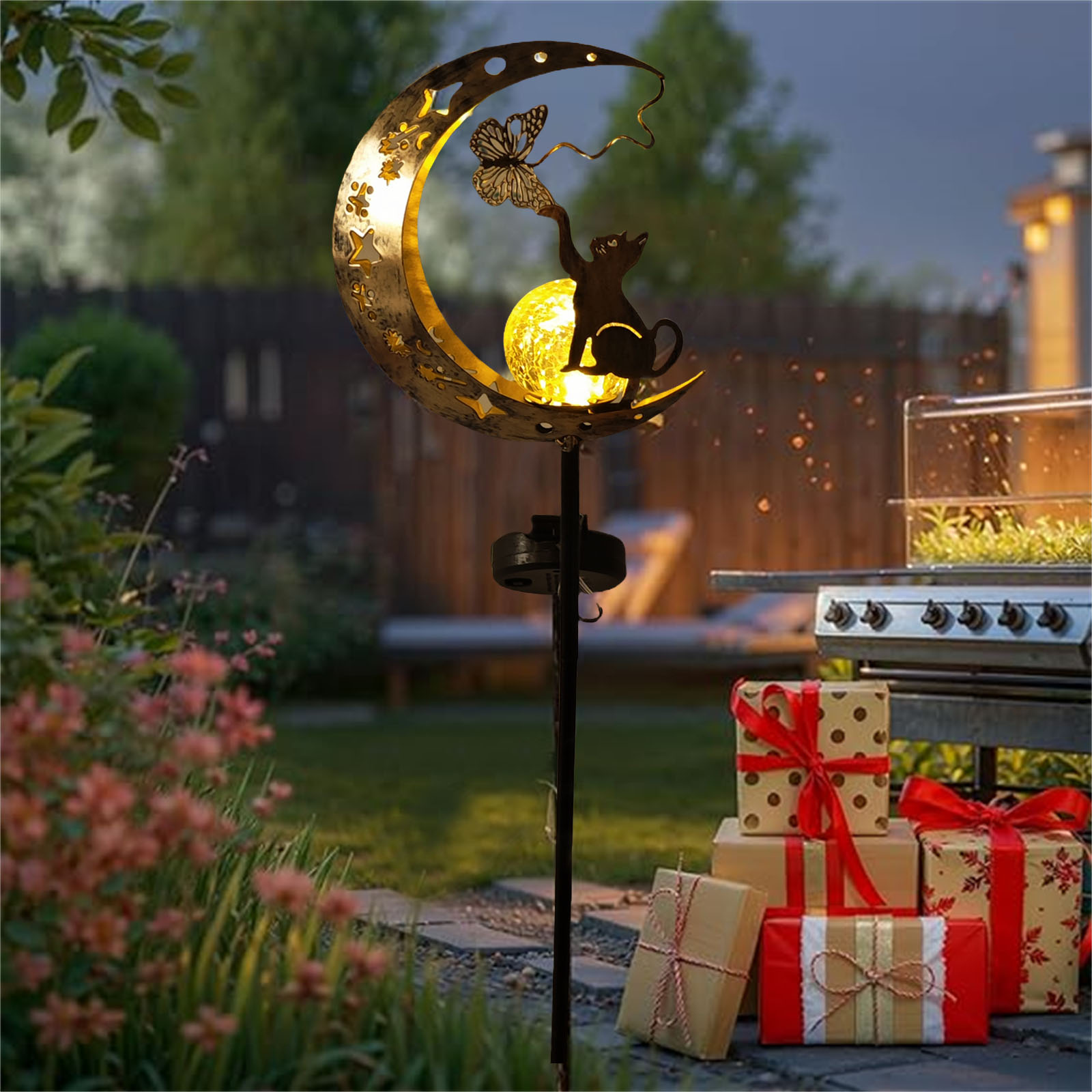 1 PC Cat Moon Solar Light Iron - Elements Lighting Decor avaliação e preço