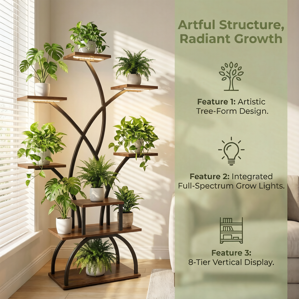 Indoor Plant Stand with Grow L - Lighting Room Decor Photo avaliação e preço