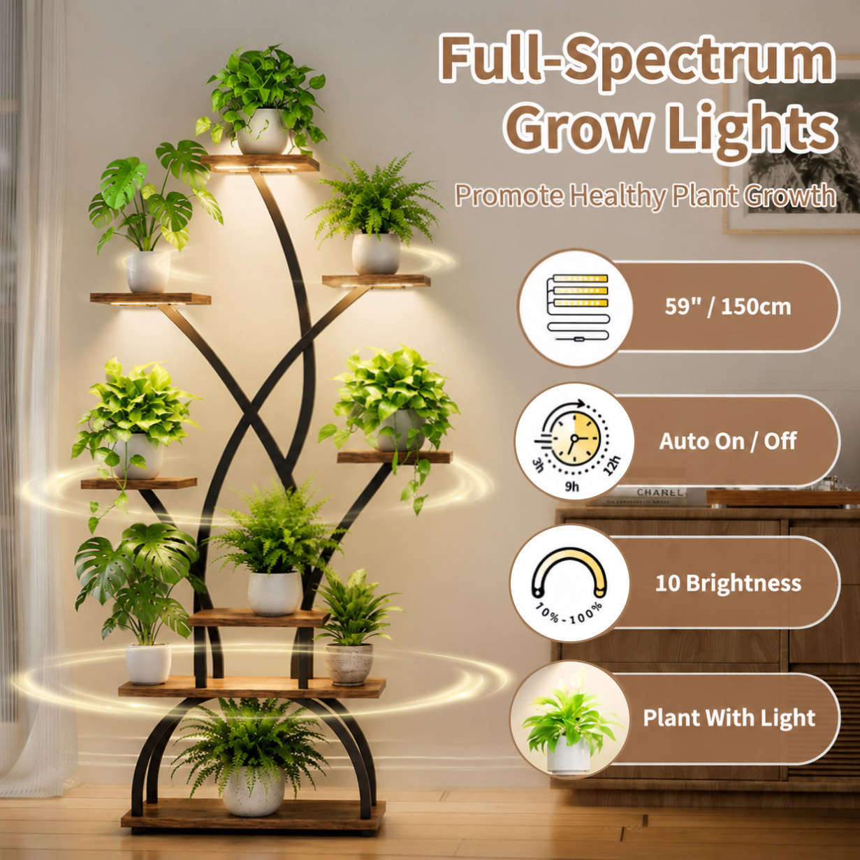 Indoor Plant Stand with Grow L - Lighting Room Decor Photo avaliação e preço